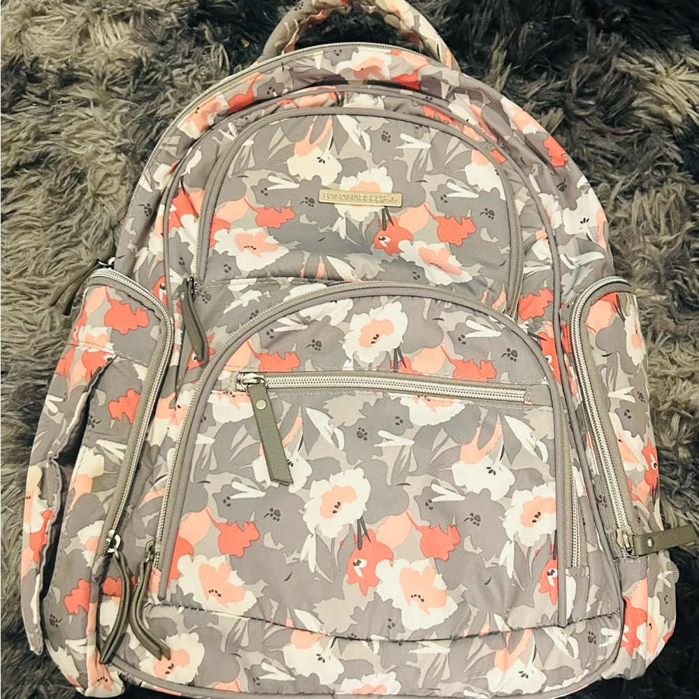Bananafish Studio Backpack Diaper Bag Gray Floral  Insulated Pockets